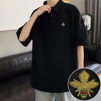 小蜜蜂刺绣polo衫男士短袖t恤夏季商务休闲有领潮流修身翻领保罗 CX04黑色 M