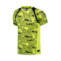 李宁羽毛球比赛服男新圆领速干透气短袖拼接T恤训练健身大赛服 荧光亮绿149-4 M