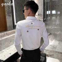 秋季潮牌小蜜蜂长袖白衬衫男修身正装韩版百搭痞帅发型师休闲衬衣 绣花蜜蜂衬衫白色 M