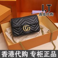 2021新款链条包真皮女包CG古琦小ck水波纹包专柜斜挎包单肩包 黑色 小号