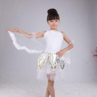 新款儿童演出服装舞蹈服饰幼儿园小蜜蜂蝴蝶小鸟带翅膀表演服纱裙 白色 100cm