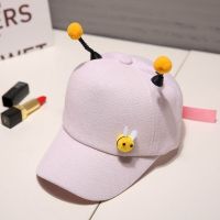卡通蜜蜂帽子儿童棒球帽百搭遮阳帽子男女童鸭舌帽春秋季节可爱帽 粉色小蜜蜂 1-2岁[帽围48-50cm]