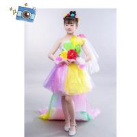 女童废物利用塑料袋环保裙手工创意制作亲子时装秀幼儿园走秀活动 白色牡丹拖尾裙 花环+手花 90 花环+手花