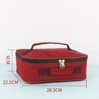 双手提袋子学生四格五格扁平饭盒袋防水长方形餐盒保温分格餐盘包 牛津布-枣红色 小码