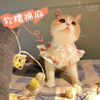 [八蛋]春夏棉麻透气ins风 猫咪衣服狗狗连衣裙子飞袖潮牌荷叶边 [连衣裙款]收藏优先发货 帽子XS[含帽檐直径13cm
