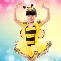 春夏季女儿童动物演出服小蜜蜂舞蹈服幼儿园演出服卡通动物表演服 黄色 90