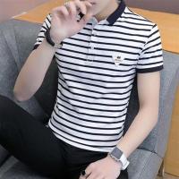 高端小蜜蜂大码polo衫男士潮流短袖T恤2021夏季新款商务休闲翻领 02条纹徽章POLO白色 3XL