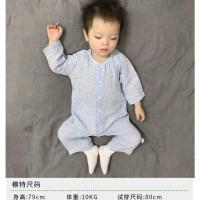 婴儿衣服春夏新款薄款长袖纱布爬爬服空调服新生儿睡衣宝宝连体衣 浅蓝色 59 适合0-3个月
