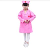 医生服儿童男女孩护士服幼儿园工作服白大褂长袖表演演出服装 新款玫红帽子+大褂 120