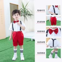 六一儿童演出服男女童背带裤中小学生幼儿园合唱主持朗诵表演服装 酒红色 男孩酒红色领结 100 尺码偏小建议拍大一码