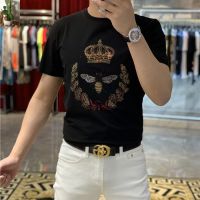 2021夏季新款男士T恤欧洲站烫钻皇冠男装小蜜蜂青年潮牌短袖T恤男 黑色 510 M 90-115