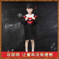 儿童博士服幼儿园小学生毕业照学士服摄影表演服装演出服厂家直销 双层红色[衣服+帽子+证书] 100 cm