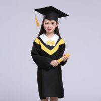 儿童博士服幼儿园毕业礼服小学生毕业照学士服舞蹈服演出服装男女 黄领套装/送帽子+毕业证书 100