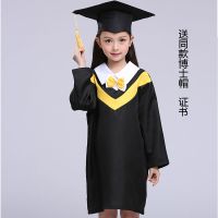 儿童博士服幼儿园小学毕业照服装学士服毕业礼服拍照衣服博士帽子 黄色套装送帽子证书 100 身高95-105