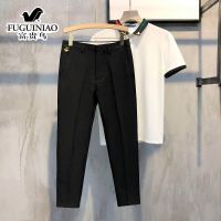 富贵鸟男士帅气免烫小蜜蜂9九分西裤韩版修身百搭休闲裤潮流裤子 黑色 27