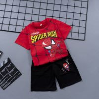 男童夏款短袖2021新款蜘蛛侠套装中裤两件套舒适帅气宝宝卡通T恤 红色上衣中裤二件套 90 建议身高85-95cm
