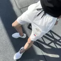 夏季蜜蜂短裤男休闲五分裤修身社会精神小伙沙滩裤子薄款潮流裤衩 蜜蜂短裤白色 S
