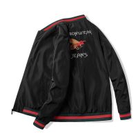 潮牌小蜜蜂刺绣外套男春秋夹克男韩版修身棒球服冬季加绒加厚男装 小蜜蜂刺绣 黑色 春款 M