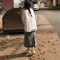 夏季韩版ins复古港风牛仔半身裙女高腰显瘦百搭开叉a字中长裙子潮 蓝色 L