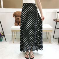 半身裙 瘦身雪纺半身长裙2021新款气质优雅A字裙中长款波点半身裙 黑色 S