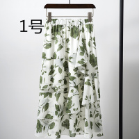 大气减龄绿叶花型碎花雪纺荷叶边不对称半身裙显瘦中长大码裙夏季 1号 S 松紧腰(75 到 95斤)
