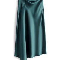 重磅醋酸缎面料性感包臀裙中长款名媛气质缎面高腰不规则半身裙潮 绿色 S 建议85-97斤