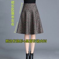 秋冬短裙毛呢半身裙新款大码韩版呢子中长款大摆裙a字裙高腰女裙 小格子 裙长60左右 M 95-104斤