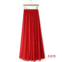 高腰显瘦雪纺长裙子春夏季跳舞半身裙中长款仙女纱裙大码女半裙夏 大红色(1306/双层有内衬) 裙长80cm 适合身高14