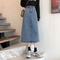 复古蓝色高腰显瘦a字半身裙女2021年春夏新款韩版中长款牛仔裙子 蓝色半身裙 S 80-95斤
