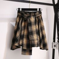 大码女装微胖MM夏季新款小熊短袖显瘦收腰洋气减龄格子半身裙套装 半身裙[单件] M 建议100斤以下