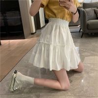白色半身裙女夏季2021新款松紧腰木耳边很仙的遮胯气质A字短裙子 白色 S 建议75-90斤