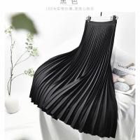 2021春秋款感仙女长裙显瘦高腰A字中长款西装裙风琴褶百褶半身裙 黑色 均码(85-135斤)可穿