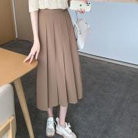 沫衣依秀百褶半身裙女高腰显瘦中长款日系jk2021新款百搭a字裙 卡其色 S 建议105以下