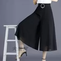 雪纺半身裙女高腰裙裤2021夏季新大码休闲阔腿宽松垂感显瘦女裙裤 黑色 L 建议85-100斤