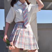 多色jk两件套暗黑系2021夏季新款韩版jk格子百褶裙女学生套装 白桃清酒 XS