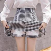 春秋格子百搭半身裙2021新款女夏短裙学院风高腰蓬蓬裙显瘦百褶裙 黑格 S
