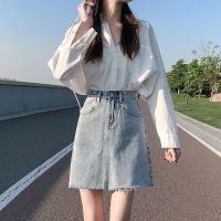 浅蓝色高腰牛仔半身裙女短款显瘦2021秋季新款百搭一步包臀a字裙 浅蓝有内衬 XS
