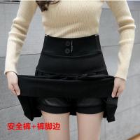百褶裙女2021新款高腰a字裙黑色四季半身裙松紧腰显瘦防走光短裙 黑色(松紧腰+安全裤+裤脚边) 真锦棉 S 78-90