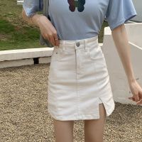 早秋a字半身裙女设计感小众侧边开叉牛仔短裙高腰包臀2021夏季潮 白色带内衬 [弹力牛仔裤裙] XL
