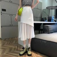 2021a字半身裙子女夏天薄款新款高腰不规则包臀裙拼接网纱鱼尾裙 白色 XL 120-130斤