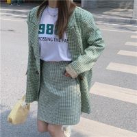 套装女2021春秋新款韩版格子西装外套上衣+高腰包臀半身裙两件套 半身裙 单件 S