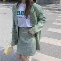 套装女2021春秋新款韩版格子西装外套上衣+高腰包臀半身裙两件套 半身裙 单件 S