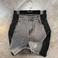 2021夏季时尚百搭拼色大码新款个性暗黑风设计感包臀牛仔半身裙子 灰色 S [建议80-95斤]