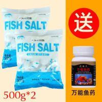 鱼盐净水杀菌去黄水观赏鱼锦鲤冷水通用型鱼缸清洁净化水质专用盐 精品袋装500g*2+送万能鱼药一瓶