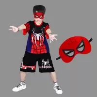 小孩蜘蛛侠衣服童装男童短袖夏装潮酷酷儿童套装cos英雄超人服装 黑色 20A026#大白蜘蛛侠 110码