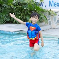 儿童泳衣女泳裤男孩短袖连体卡通浮力泳衣女童男童婴儿漂浮游泳衣 2902超人 送泳帽+臂袖 M 身高80-90