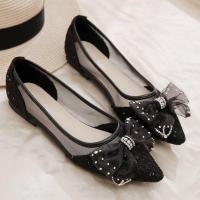 夏季透气平跟女瓢鞋新款韩版晚晚风豆豆鞋蝴蝶结网纱尖头平底鞋女 黑色 35