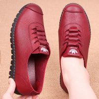 单鞋女2021新款妈妈鞋久站不累鞋防滑软底平底豆豆皮鞋老北京布鞋 红色 35