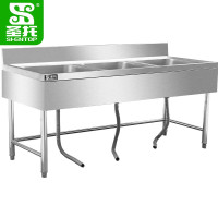 圣托(Shentop)食堂厨房三星水池商用 不锈钢三槽洗菜盆带围板 酒店饭店水槽洗碗池 STTC-BB18C