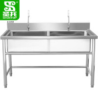 圣托(Shentop) 酒店饭店食堂双星水池 不锈钢双槽洗菜盆带水龙头 厨房洗碗池商用 STTC-MB12B